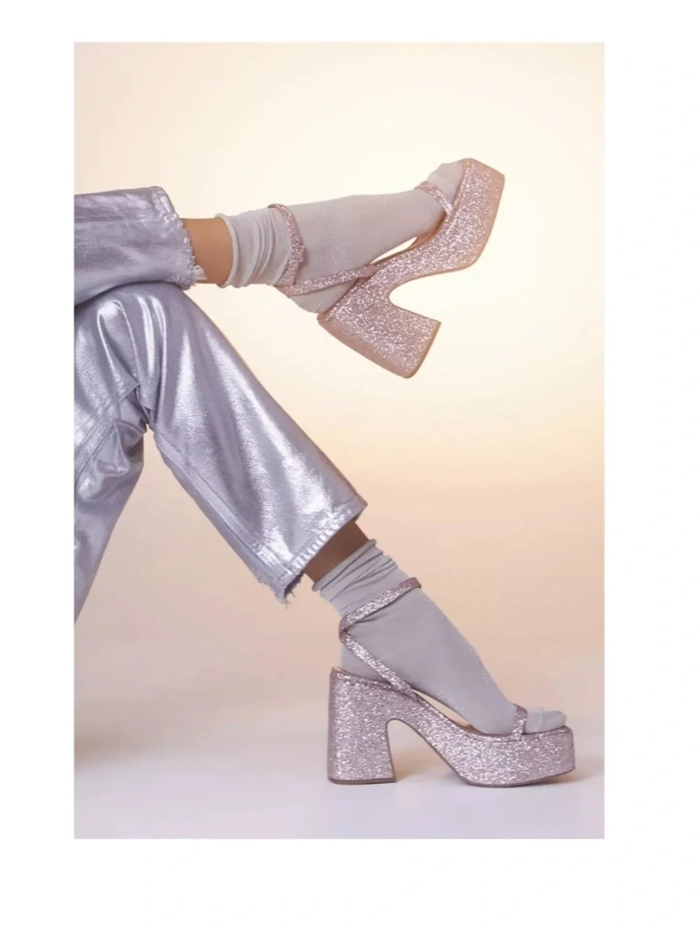 Sparkle Platform Slingback Heels in Pink Glitter